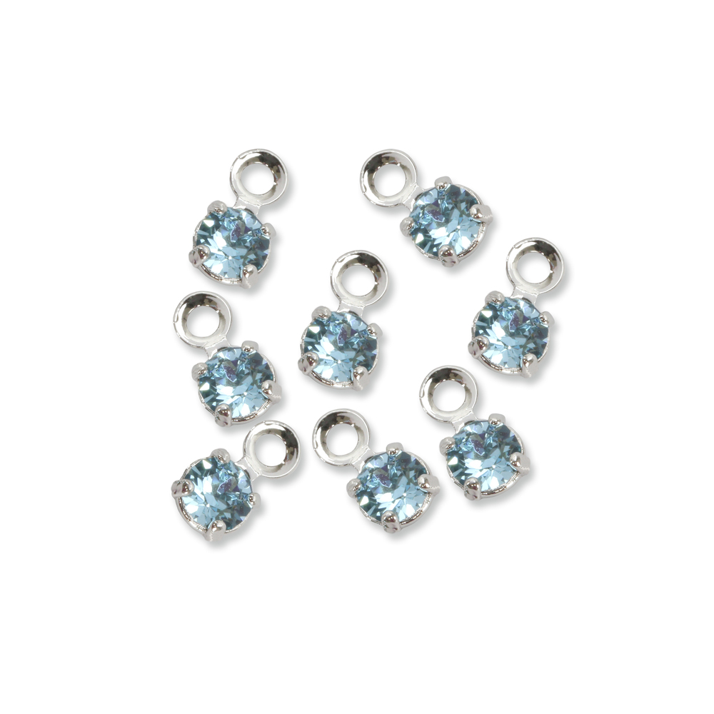 Beads & Swarovski Crystals Swarovski 3mm Round Crystal Charm (Aquamarine - MARCH), Pack of 8
